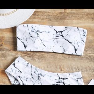 Zaful Marble Bandeau Swim Top